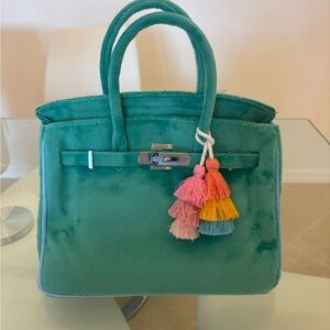 Teal Tote Bag with Colorful Tassels